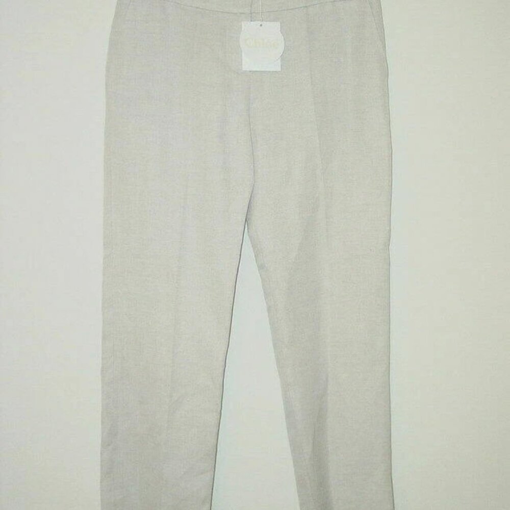 NWT CHLOE Beige Cotton Linen Slim Cropped Pants 42/10